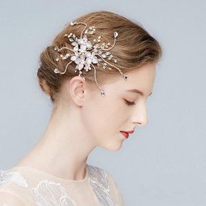 Floral Hair Comb, Crystal Silver